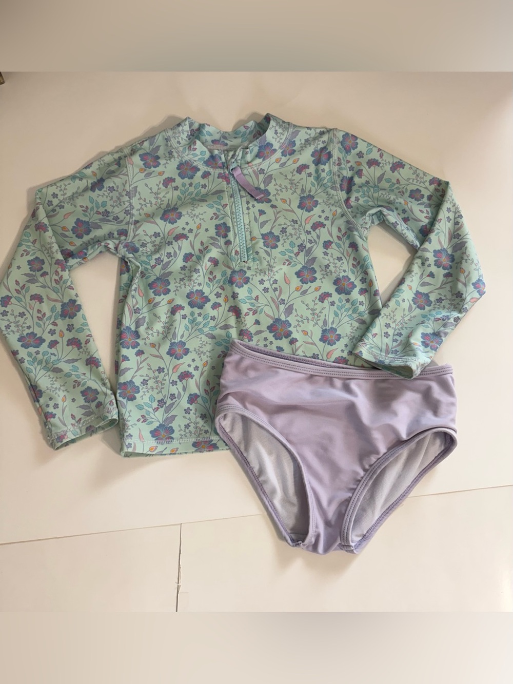 Ruffle Butts Blue Purple Blue Floral Rash Guard Top with Matching Purple Bottom